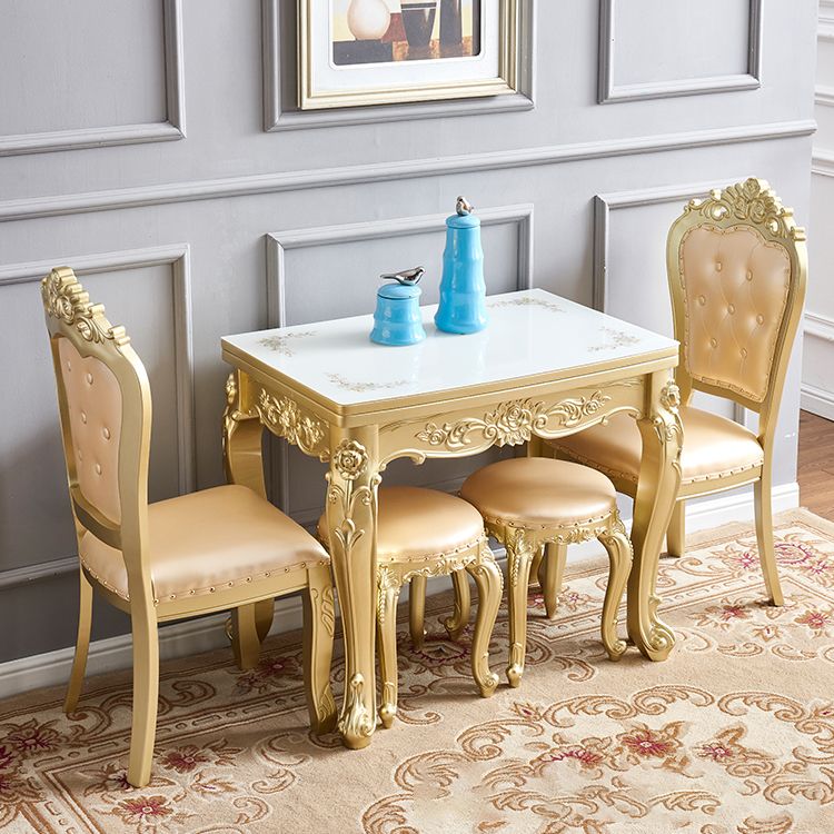 Glam Foldable Rectangle Dining Table Glass Tabletop with Wood Legs