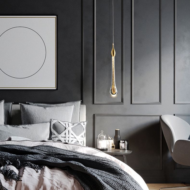 Crystal Block Mini Pendant Lighting Simplicity Brass LED Hanging Light for Bedroom
