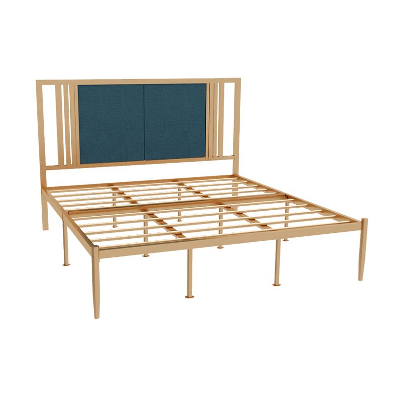 Iron Frame Panel Beb with Rectangle Upholstered Headboard and Metal Legs