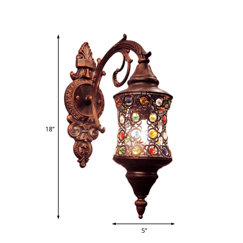 1 Éclair de paroi de la tête Cylindre lampe à mur en fer traditionnel avec perle en cristal en cuivre pour le couloir