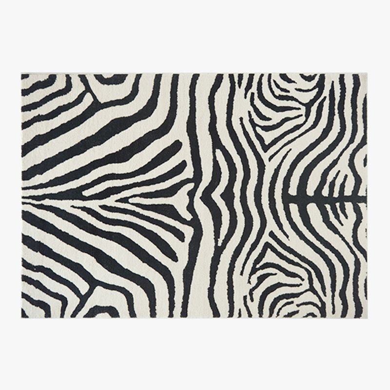 Black Zebra Stripe Rug Polyester Casual Rug Non-Slip Backing Rug for Home Decor