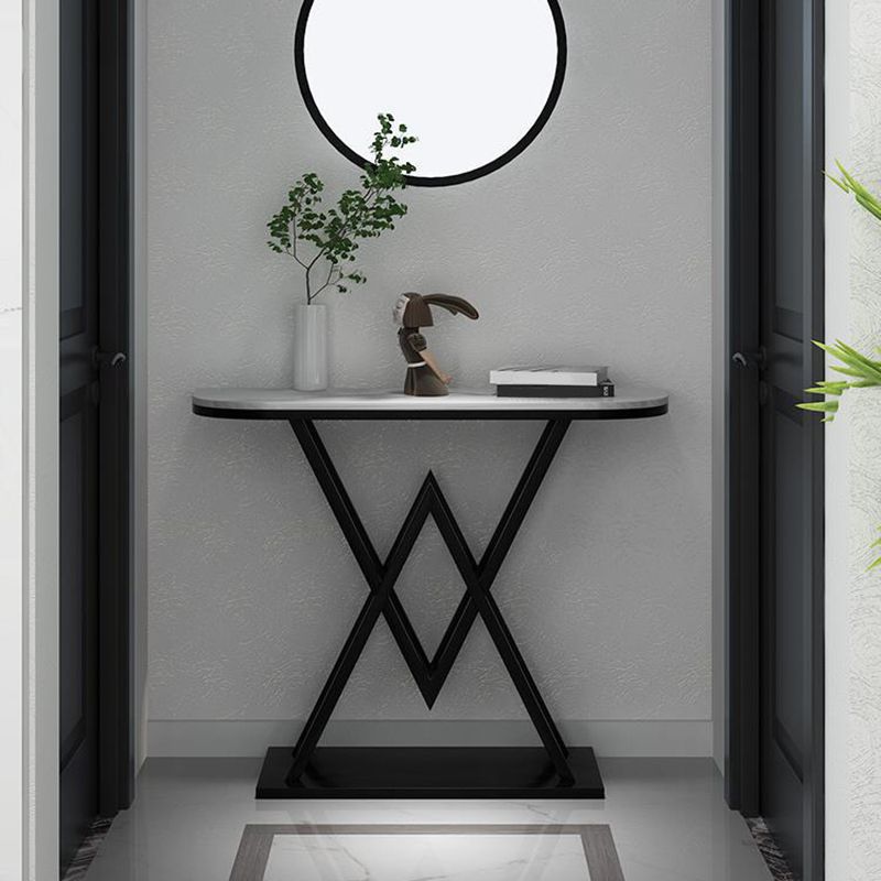 Marble Sofa Console Table Antique Finish Console Accent Table with Shelf