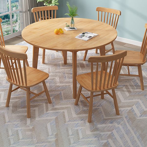 Round 4 Legs Minimalist Table Wood Color Fixed Table with Rubberwood Solid Wood