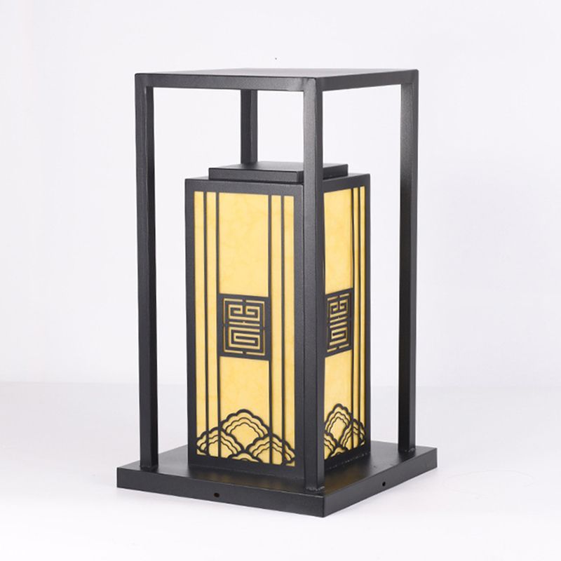 Contemporary Metal Pillar Lamp Rectangle Shape Outdoor Waterproof Light with Stone Shade
