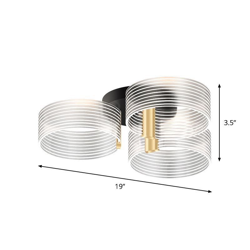 Black-Gold Round Semi Flush Simple 2/3/5 Lights Acrylic Ceiling Mount Light Fixture for Parlor