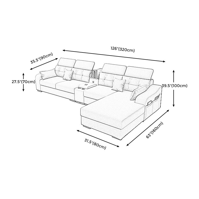 Recessed Arm Pillowed Back Cushions Sofa and Chaise Linen/Faux Leather Sectional