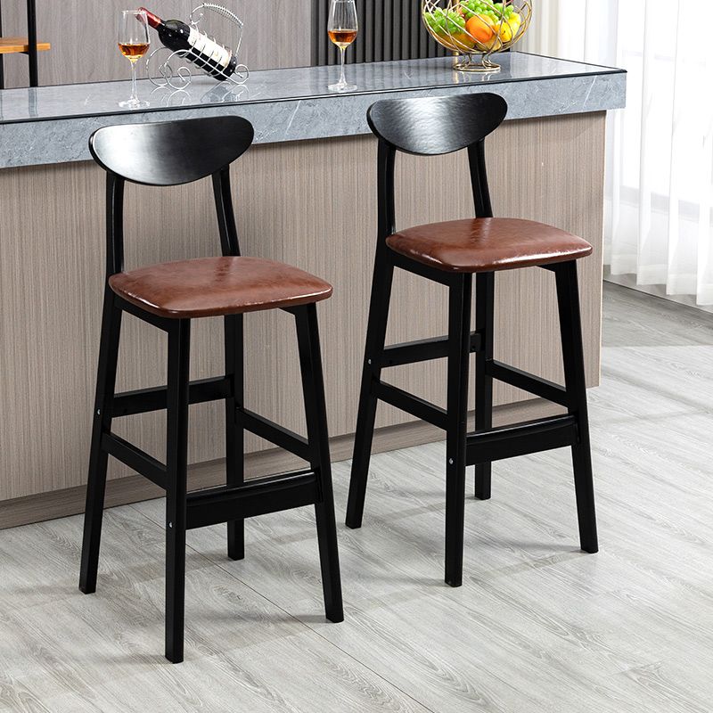Industrial Solid Wood Bar Stool Upholstered Bar Stools with Black Legs