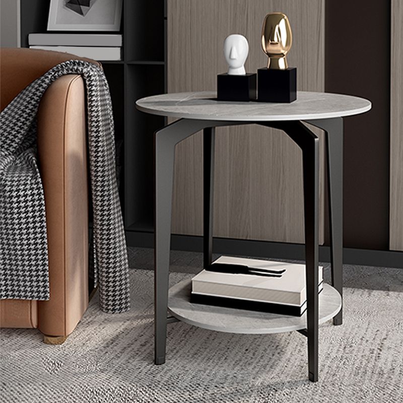 Minimalist Round Corner Table Slate 4 Legs Sofa Side Table with Storage