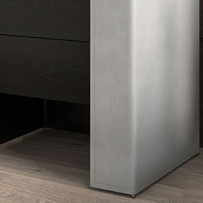 Modern Drawer Storage Night Table Solid Wood and Leather Bed Nightstand