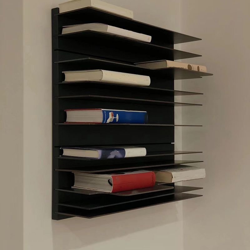 Industrial Closed Back Bookcase Floating Metal Bookshelf with Shelves