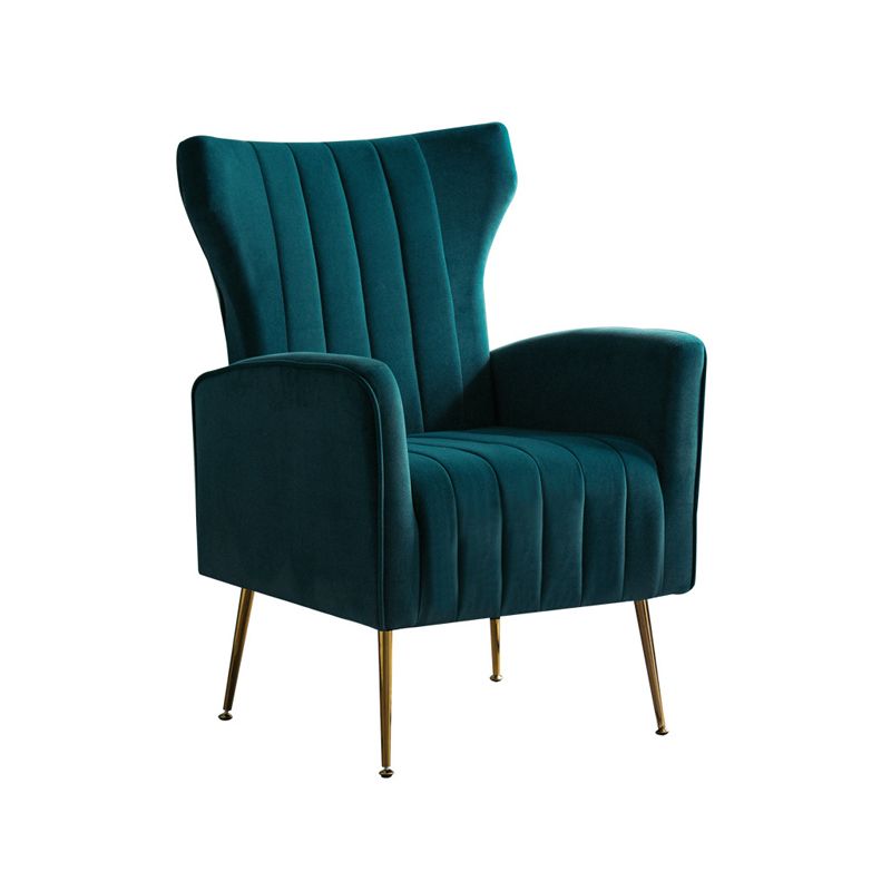 Scandinavian Accent Chair Velvet Wingback Chair with Sewn Pillow Back and Basic Four Legs