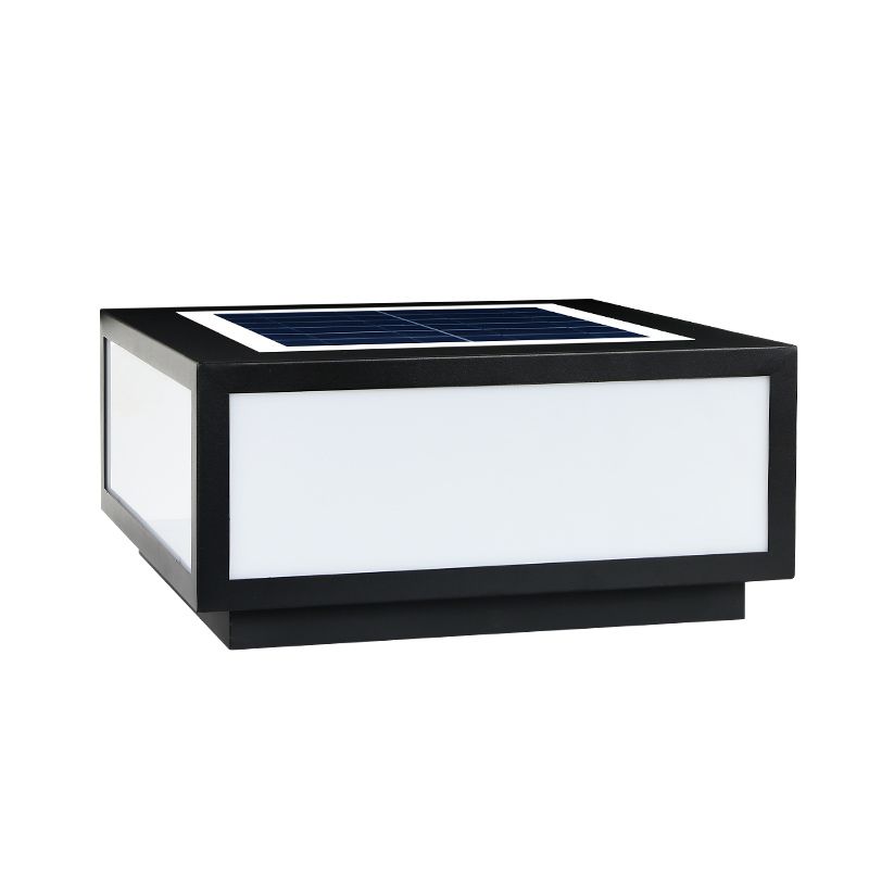 Rectangle Shape Metal Outdoor Light Modern Style 1 Light Solar Pillar Light in Black