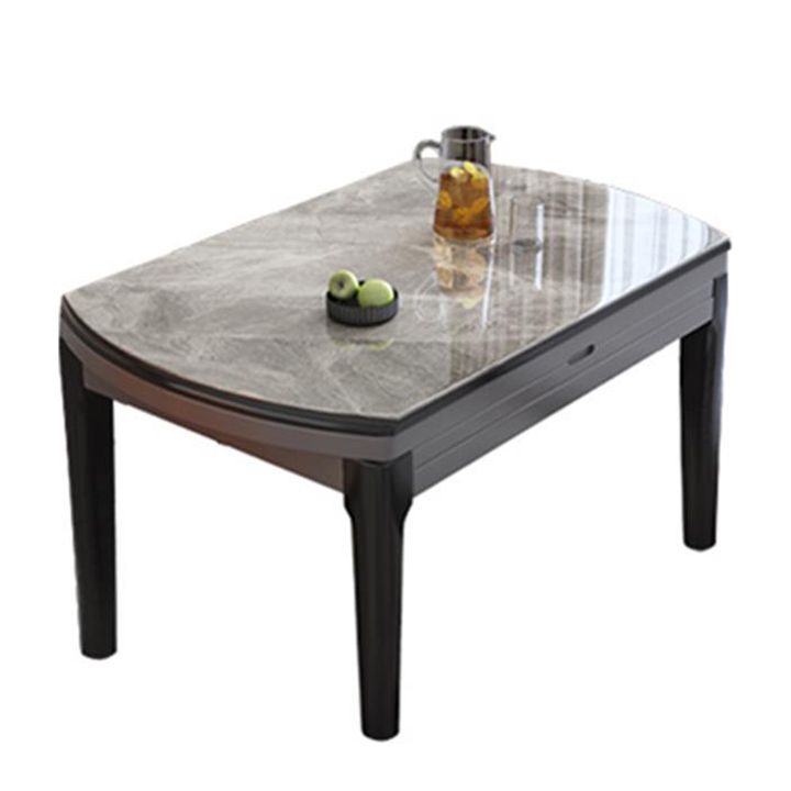 Round Sintered Stone Dining Table Modern Extendable Furniture with 4 Legs for Apartment
