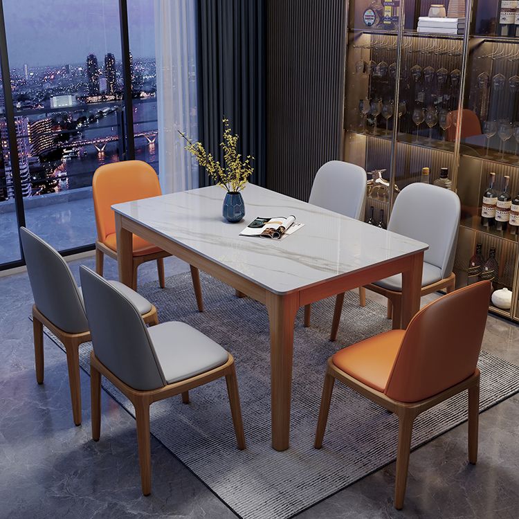 Mid-Century Modern Dining Table Stone Top Natural Finish Legs Dinner Table without Chair