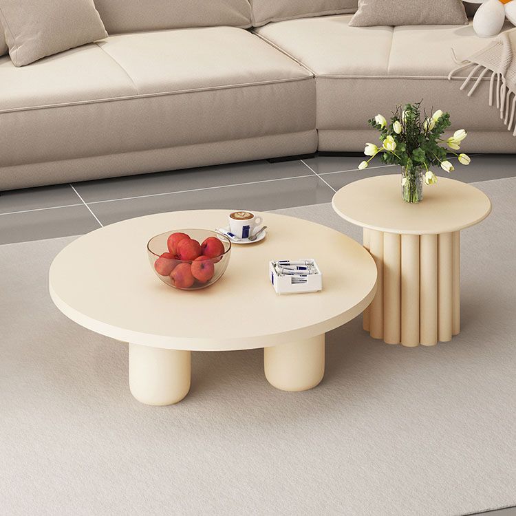 Modern Round Wooden Coffee Table Set Solid Wood 4 Legs Cocktail Table