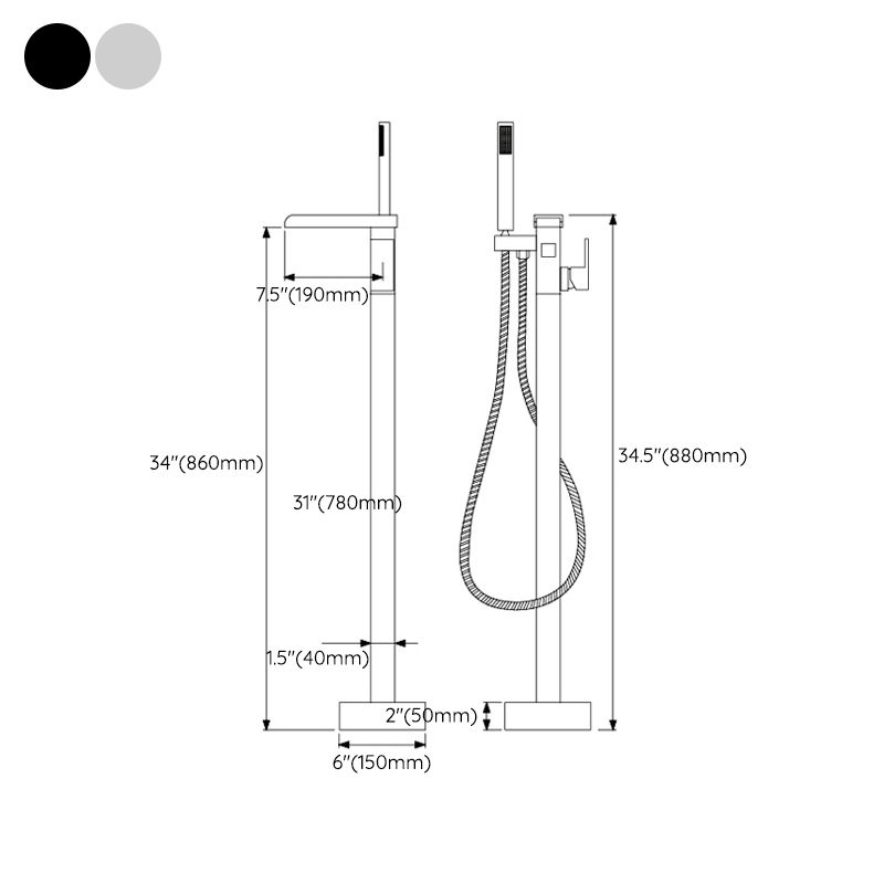 Floor Mounted Copper Freestanding Tub Filler High Arc Freestanding Faucet with Hose
