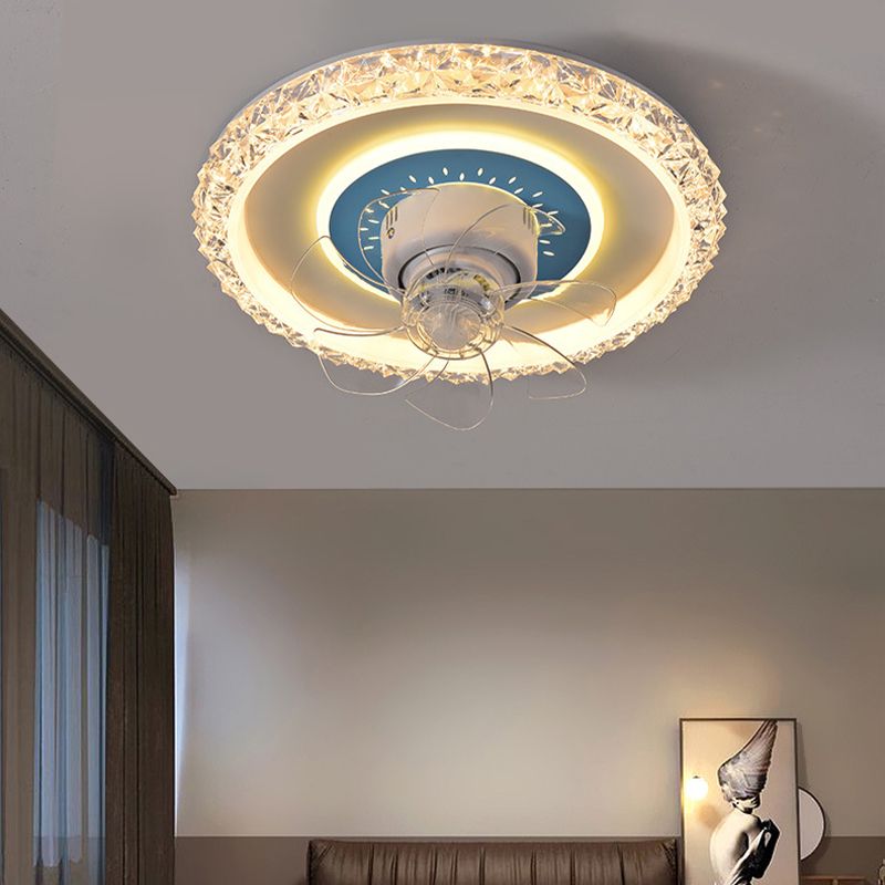 Nordic Style Round Fan Light Metal Colorful LED Flush Mount Light for Bedroom