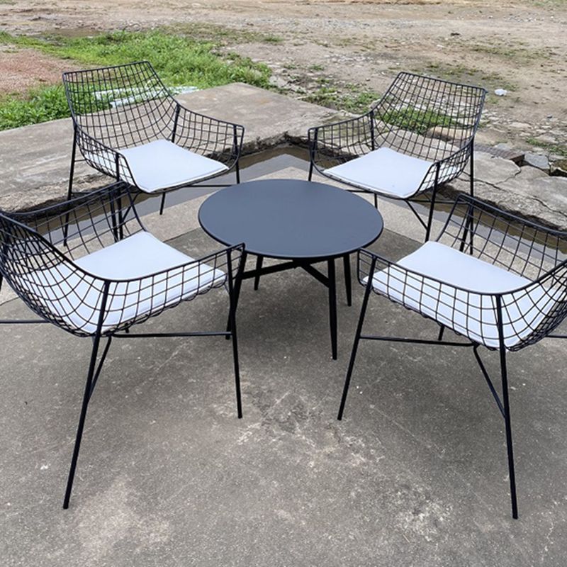 Contemporary Metal Patio Table Round Water Resistant in White/Black