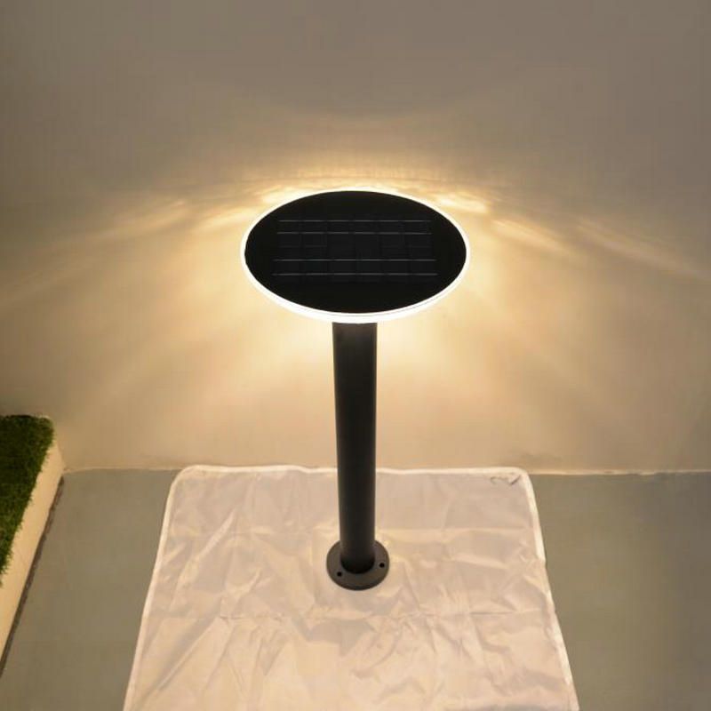 Disc-Shaped Outdoor LED Lawn Light Aluminum Minimalism Solar Landscape Lighting in Black