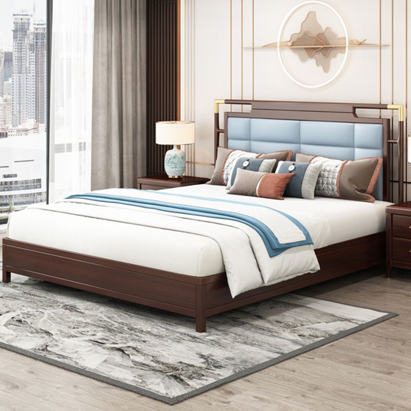 Mid-Century Modern Standard Bed Ash Solid Wood Upholstered Headboard Panel Bed