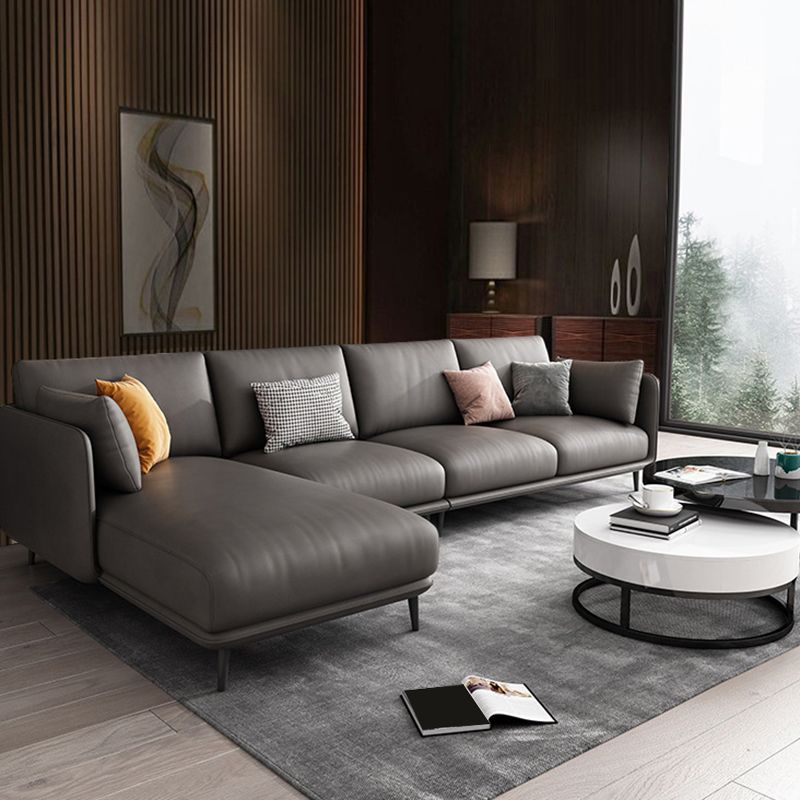 Nordic Square Arm Faux Leather Living Room Pillows Stationary Sofa Chaise