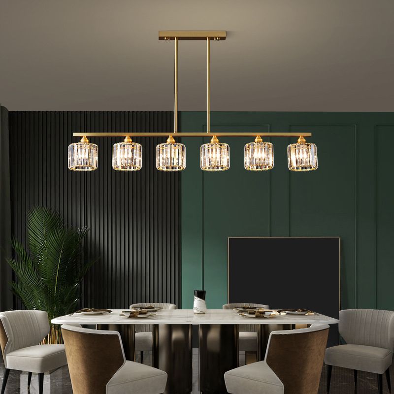 Modern Style Linear Shape Island Lights Crystal 3/5/6 Lights Pendant Light in Gold