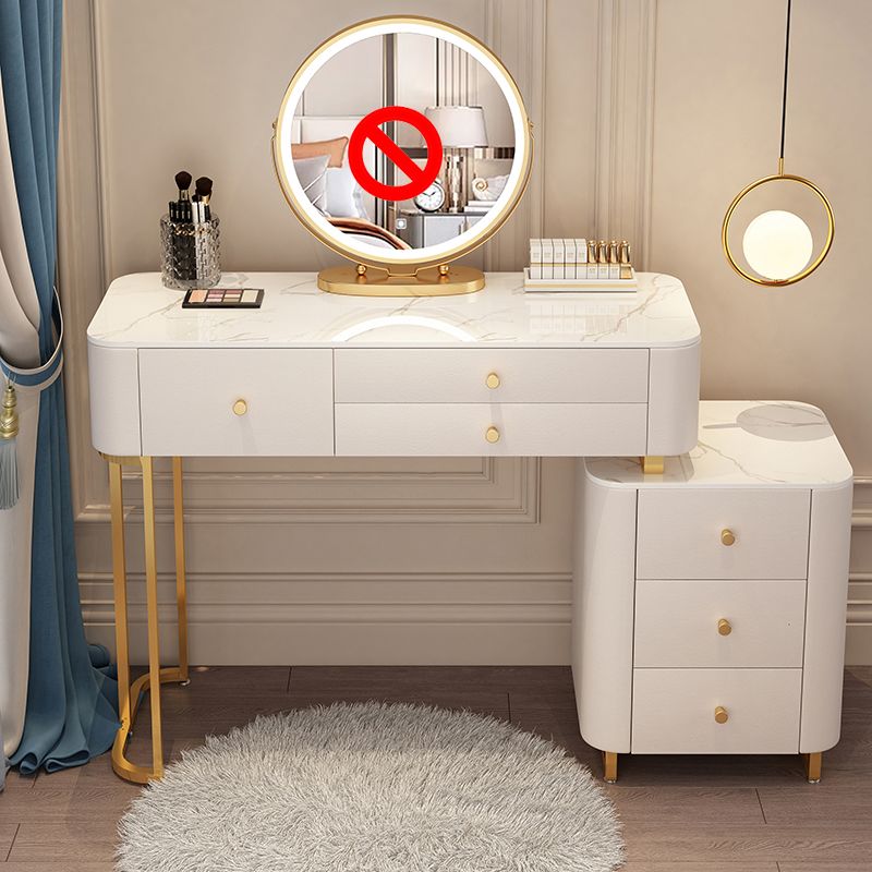 Solid Wood Makeup Vanity Desk Storage Dressing Table Stool Set with Drawer