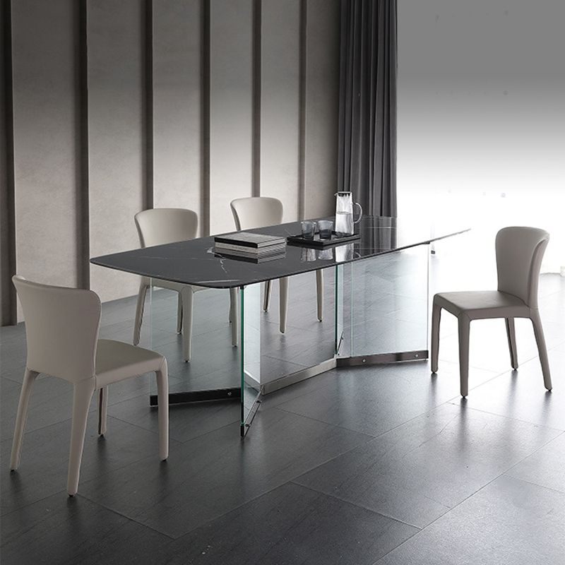 Modern Glass Base Table Rectangle Stone Top Dining Table for Kitchen