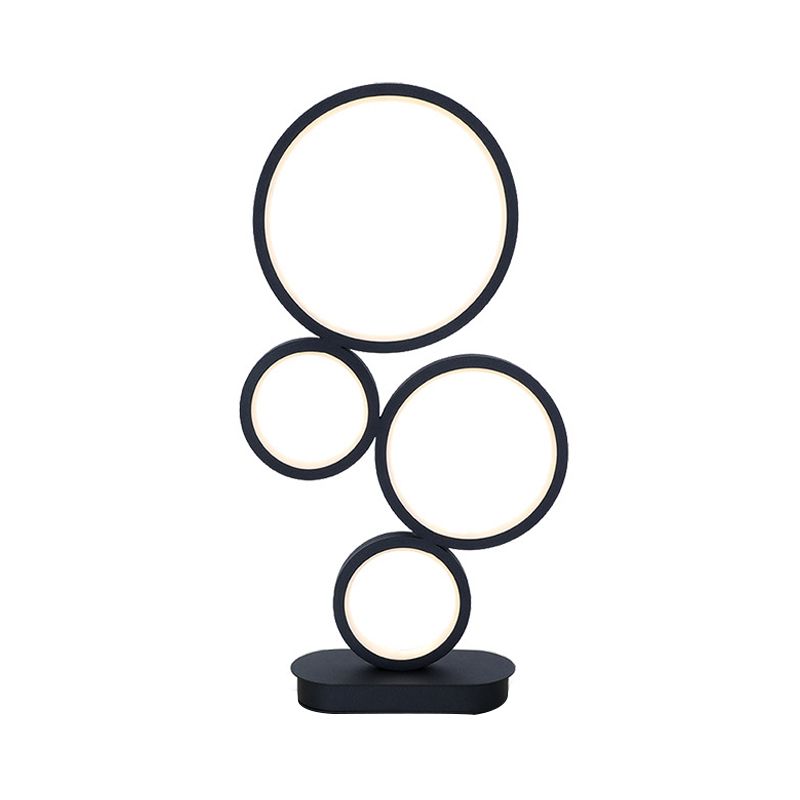 Lampe à table ronde empilée simple Éclairage de nuit de chevet à LED métallique avec piédestal circulaire en lumière noire, chaude / blanche