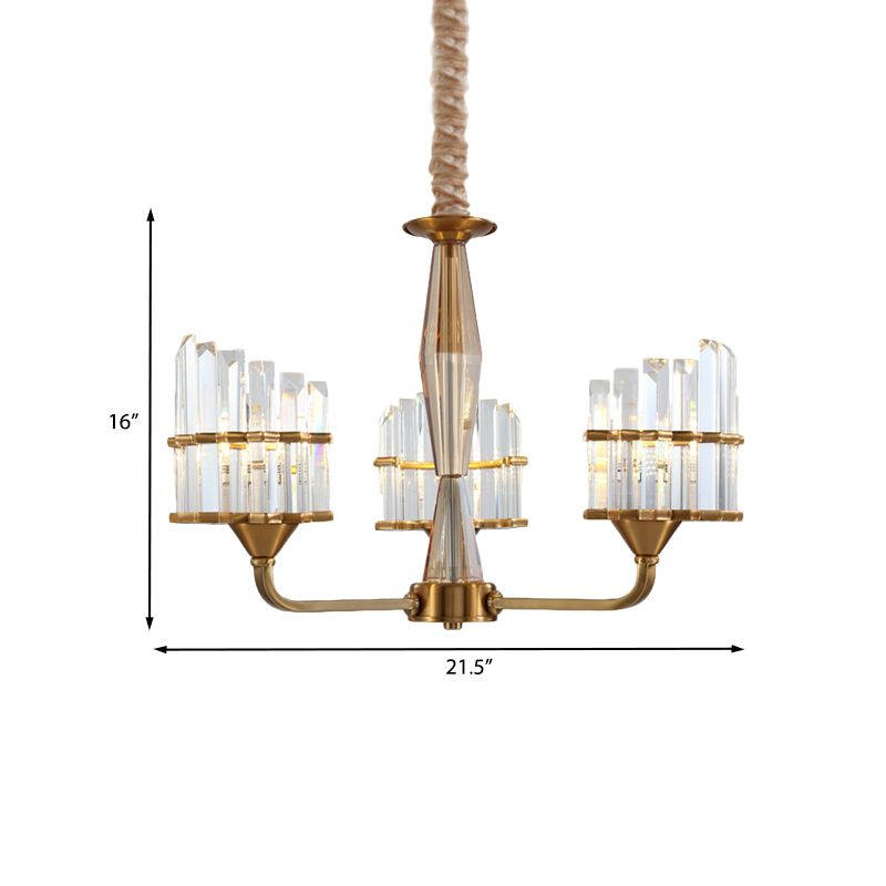 Gebogen kroonluchter verlichtingsarmatuur modern gefacetteerd kristal 3/6-licht goudafwerking hangende hanger voor woonkamer