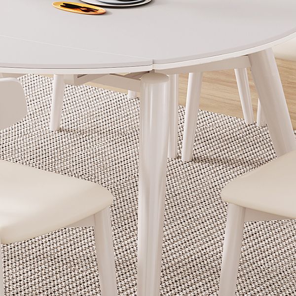 Contemporary Round Extendable Stone Dining Table with Wooden Legs