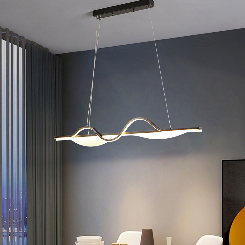 Modern Creative LED Pendant Light Metal Linear Island Light with Acrylic Shade