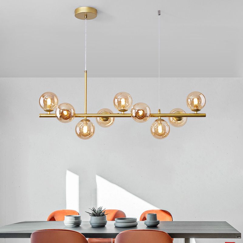 Modern Metal Island Lights Multi-Head Restaurant Hanging Pendant Lamps with Glass Shade