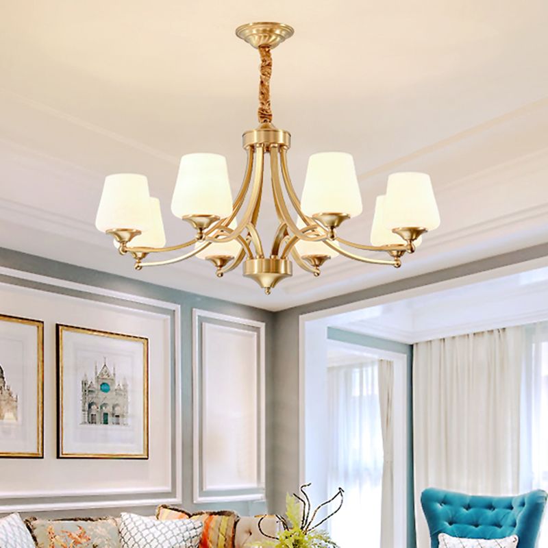 Multi-Head Hanging Light Fixtures Traditional Brass Chandelier Lamp with White Glass Shade