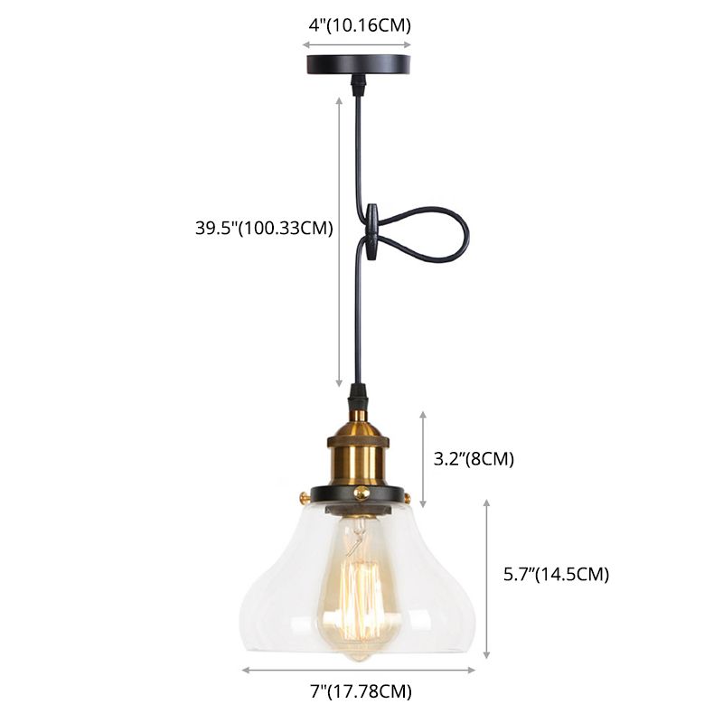 Stile industriale Bulbo singolo Impiccamento Lumo in vetro trasparente Lampada a sospensione retrò per camera da pranzo camera da letto