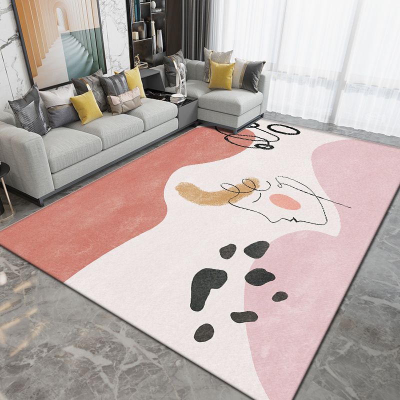 Dark Green Color Block Rug Polyester Modern Rug Washable Rug for Living Room