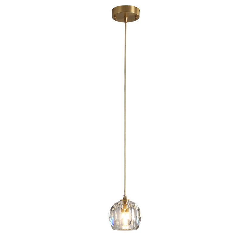 Gold Globe Pendant Light in Modern Luxury Style Copper Hanging Lamp with Crystal Shade