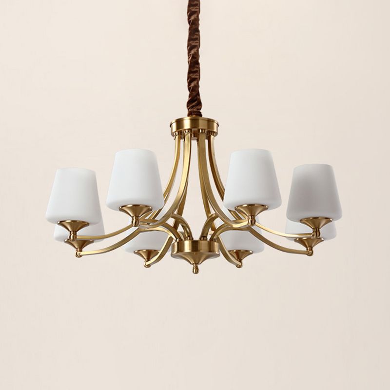 Conical Chandelier Light Fixture Traditional Frosted White Glass Pendant Lighting for Restaurant