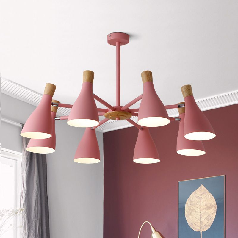 Nordic Wood Macron Chandelier Metal Lampshade Pendant Lighting Fixtures for Bedroom