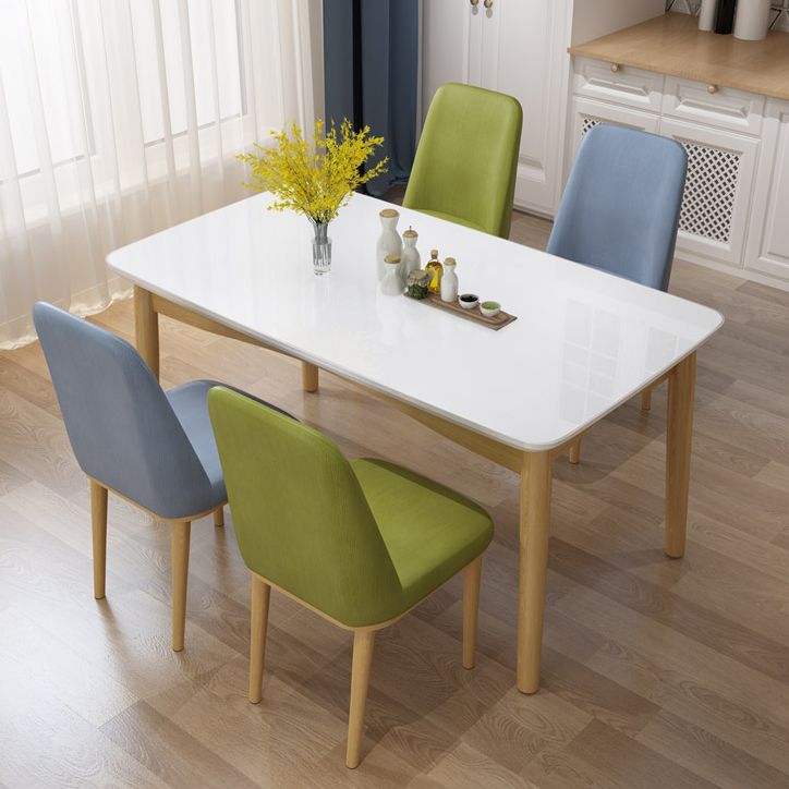 Modern Sintered Stone Table Set of 5/7 with Rectangle Table Dining Set with Leather Chairs