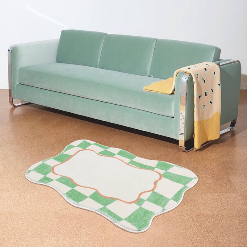 Purple Modern Rug Polyester Check Print Rug Washable Rug for Living Room