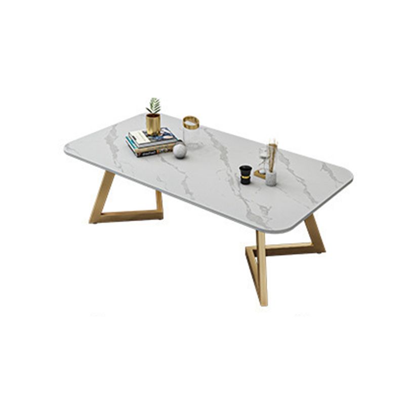 Glam Style Rectangle Slate Coffee Table 17.7"H Iron Sled Cocktail Table