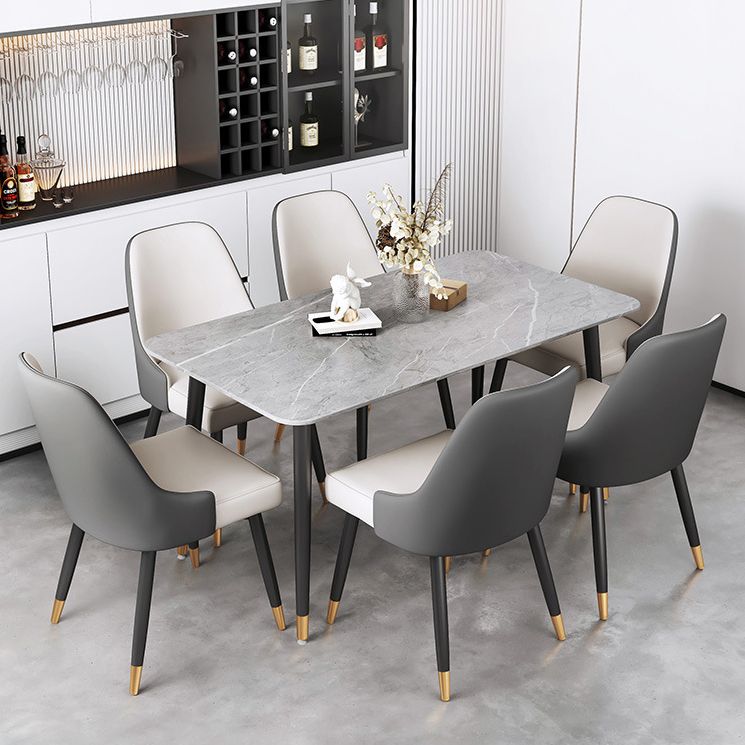 Luxury Sintered Stone Top Table Rectangle Home Desk with 4 Black Metal Legs