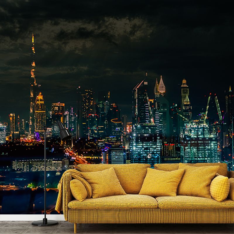 Dubai City Night View Wall Mural Waterproofing Wall Covering for Meeting Room