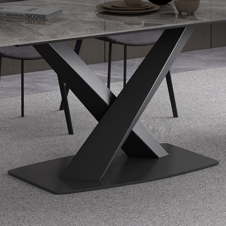 Simple Gray Sintered Stone Dining Table Kitchen Standard Dining Table with Pedestal Base