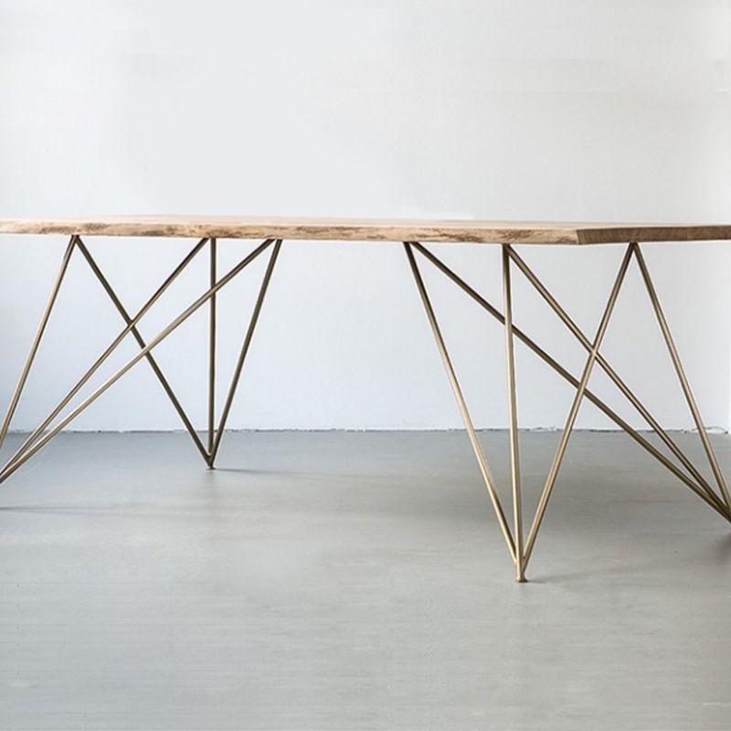 Rectangle 4 Legs Luxury Dining Table Solid Wood Fixed Table for Kitchen