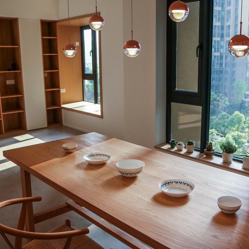 Mesa de comedor moderna con base de caballete rectangular, mesa fija de madera maciza