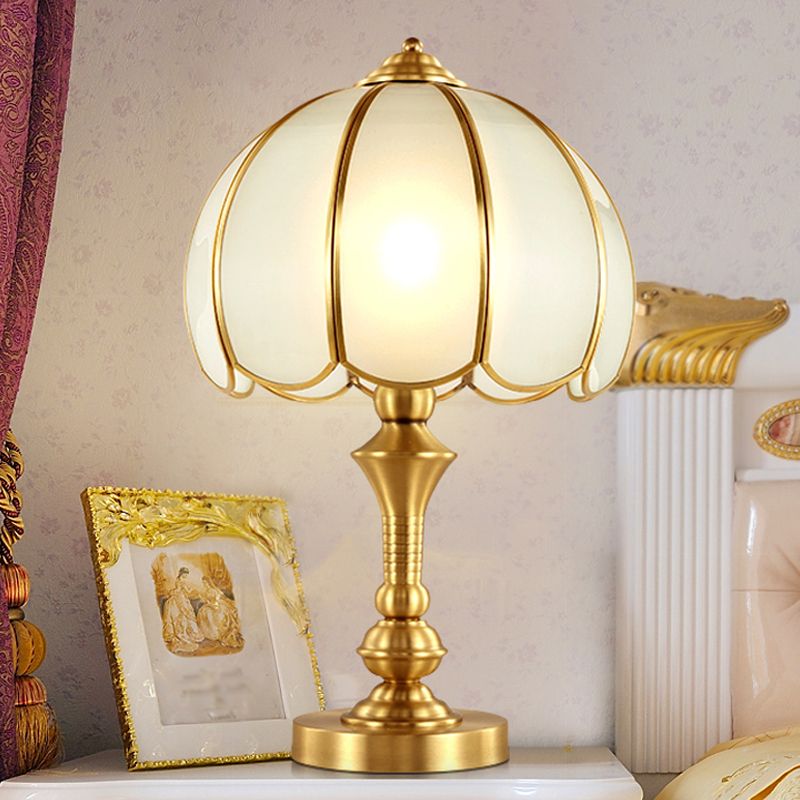 1-Light Bowl Nightstand Lamp Colonial Polished Brass Frosted Glass Table Lamp for Bedroom