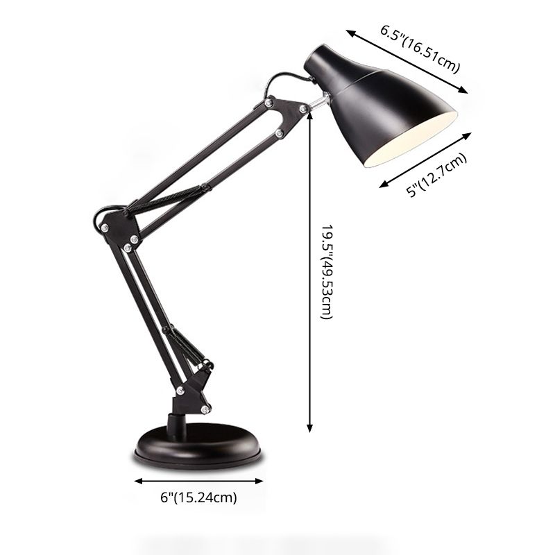 Nordic 1-Light Swing Arm Task Lampe Conical Light With Metal Shade for Study Room