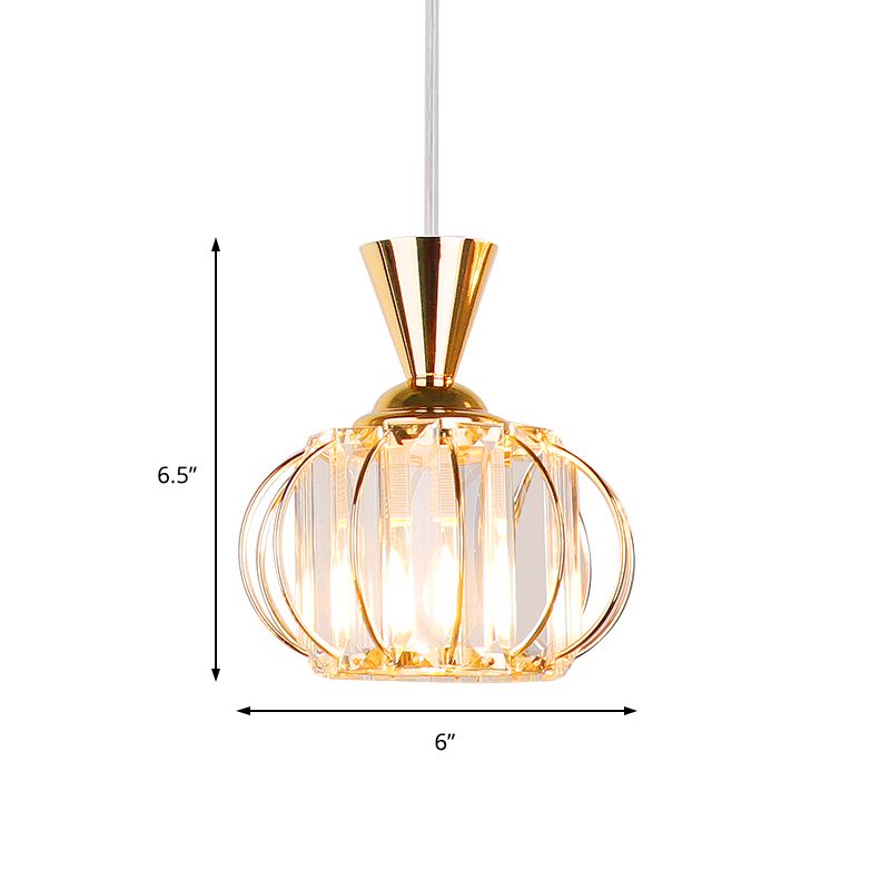 1 tête Crystal Prism Pendant Lighting Modern Eleging Hanging Lightture avec une teinte lanterne en noir / or pour la chambre